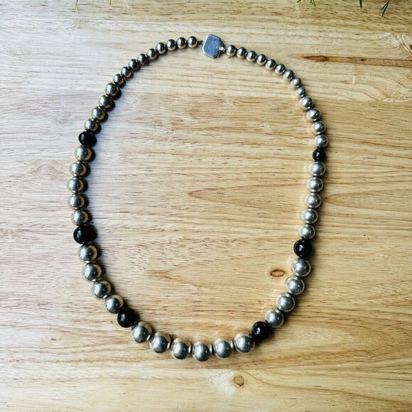 VTG Necklace24" Onyx Graduated Ball Beads Tongue Clasp 925 Sterling 107.7g - Picture 6 of 7